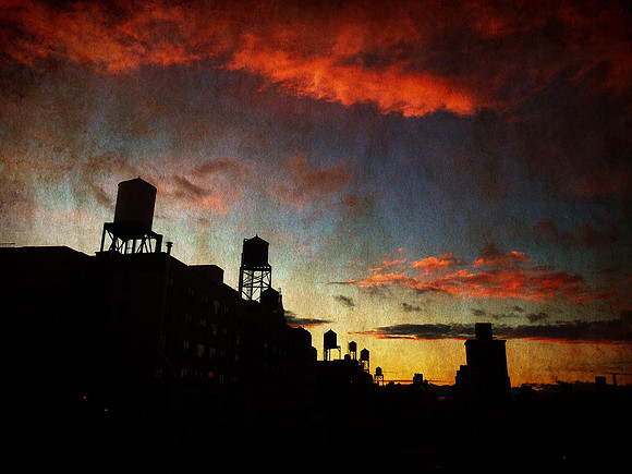 Water Towers at Dusk
